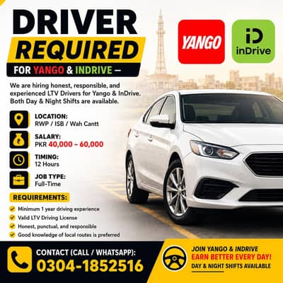 Drivers needed for indrive and yangoo