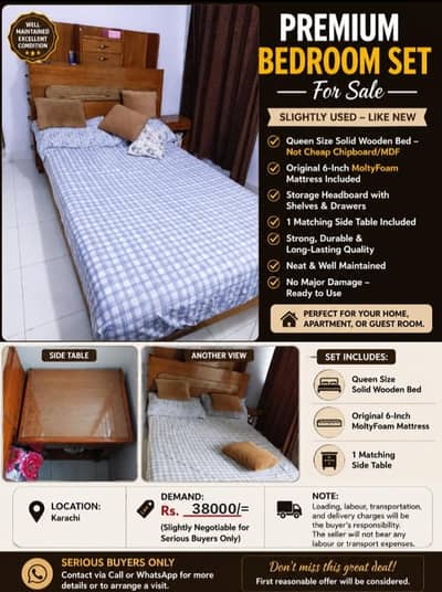 Queen Size Solid Wooden Bed – Not Cheap Chipboard/MDF