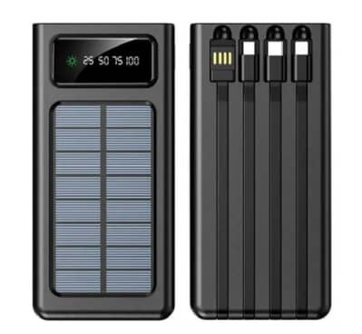 10000mAh Solar Power Bank with 4 Built-in Cables