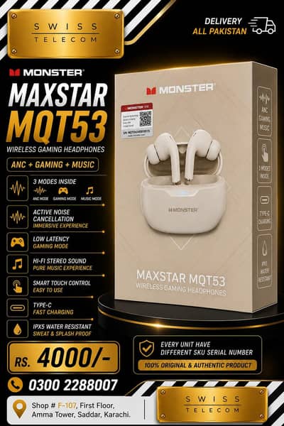 MONSTER MAXSTAR MQT53 wireless earbuds ANC/gaming/music 3 modes