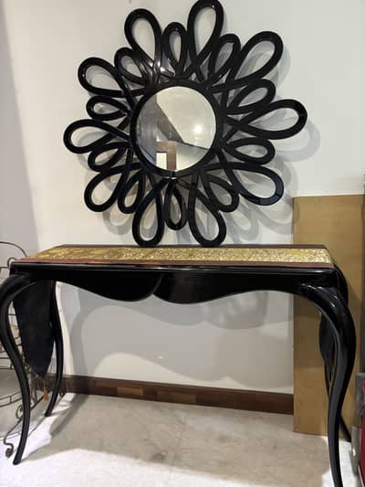 Console and mirror with wooden border