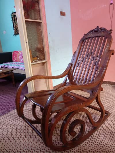 rocking chair real sheesham wood with peetal designing