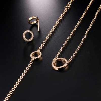Gold Plated Crystal Ring Set For Women Wedding Party Wear