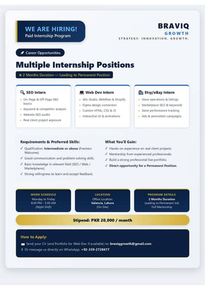 internship SEO, web development, eBay