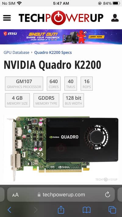 Nividia quadro k2200 4gb vram
