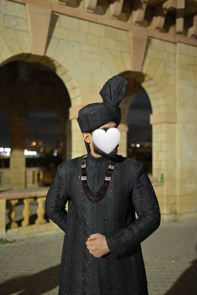 Designer Black Sherwani Complete Set for Groom