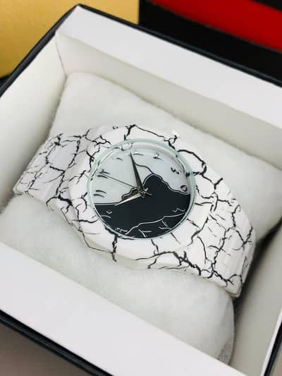 Men's Women's Arabic Aura white Marbal Watch ⌚