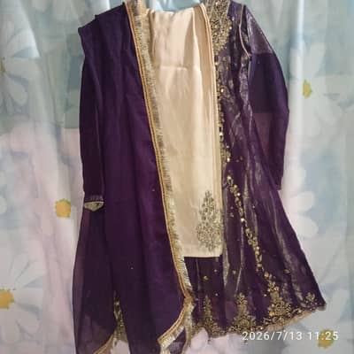 Purple party wear Frock 3 pice .