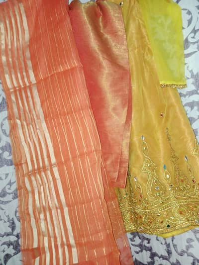 Yello Fancy Mahndi Frock 3 piece