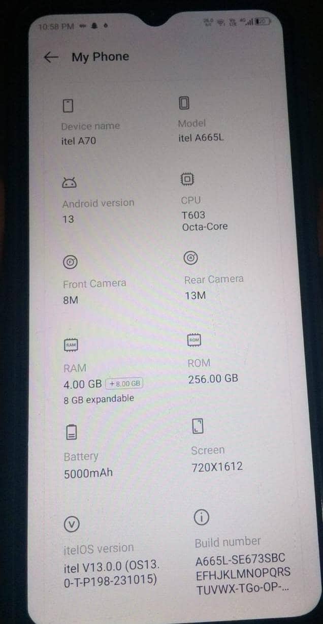 Itel A70 10