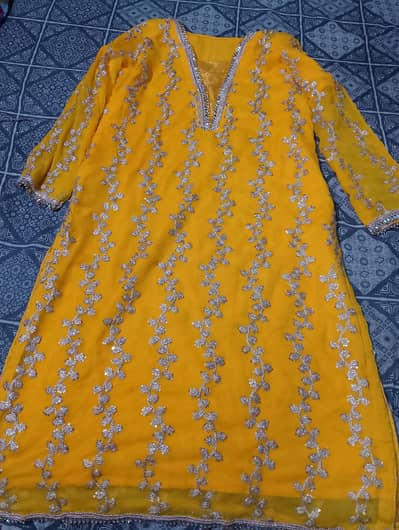 Beautiful Mustard Yellow Silver Embroidered Suit
