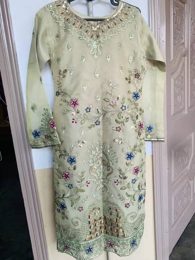 Ladies Fancy Embroidered Net Suit with Dupatta – 3 Piece