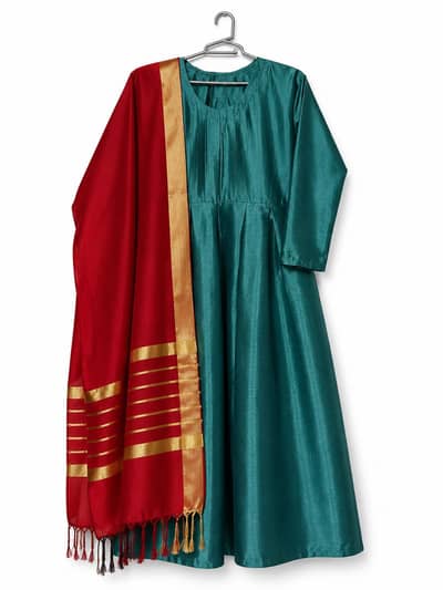 Beautiful Silk Frock/Maxi with Dupatta | 2 Dress Set