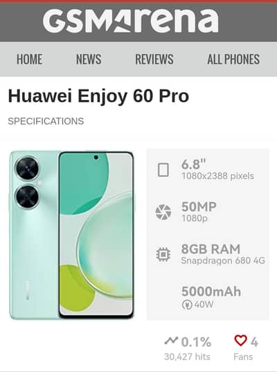 Huawei Enjoy 60 pro : 8 GbB 128 GB