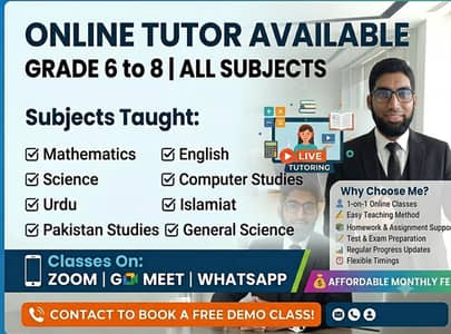 Online Tutor Available – Grade 6 to 8 | All Subjects