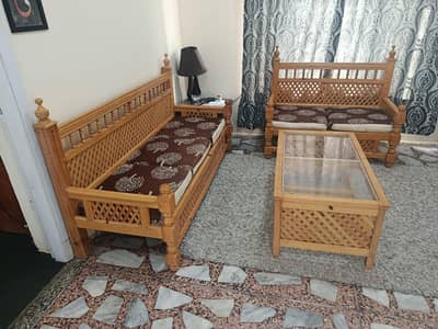 Wooden Sofa Set with Center Table – Excellent Condition