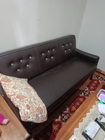 five Seater pure wooden sofa with Rexine poshosh