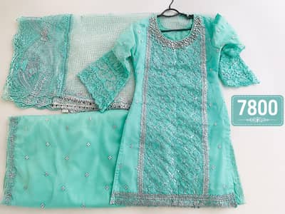 Fancy sea green 3 piece dress | Party wear | Embroidered suit