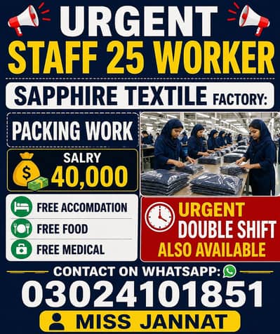 Need staff required in Sapphire textile