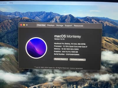 Macbook Pro i7 16/512 SSD 15’4 inch 2015