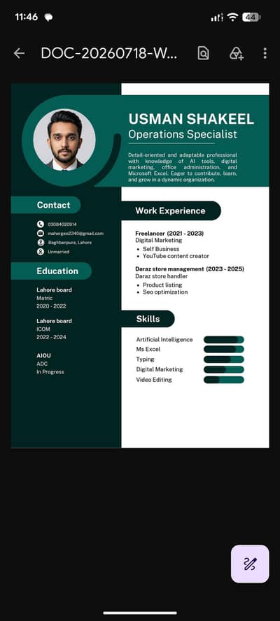 Accounting assistant or marketing entry level job required
