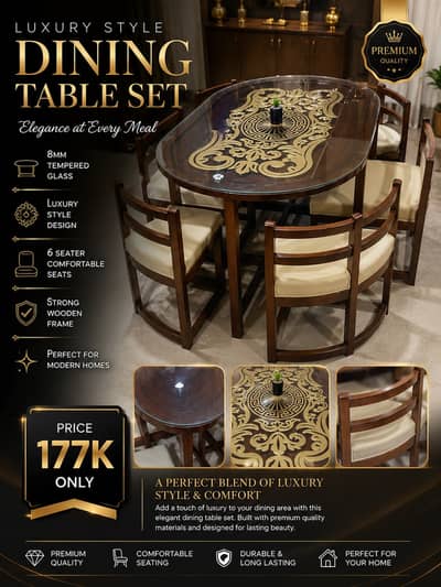 Luxury Style 6 Seater Dining Table Set | 8MM Tempered Glass
