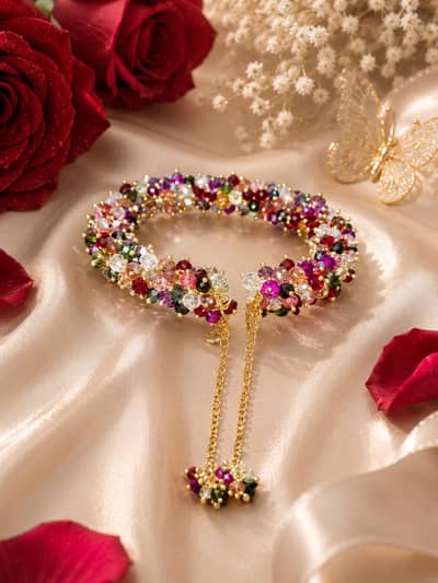  Handmade Crystal Gajra Bracelet with Floral Tassel – Luxury Women's