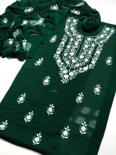 Green handwork chiffon suit for woman