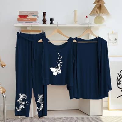 3 piece night blue suit and butterfly floral gersey