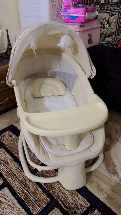 Baby Bassinet Cradle with Mosquito Net & Rocking Swing – Like New