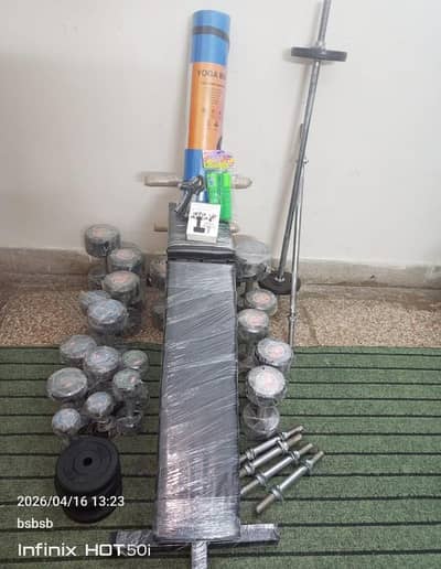 Dumbells Plates Rod Bench Press