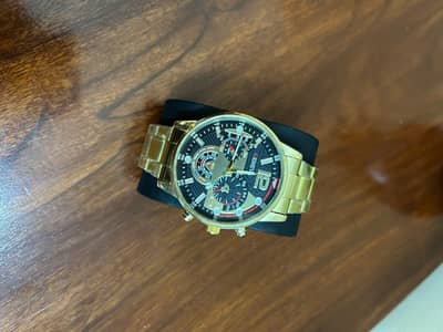 Men’s Geneva Gold Metal Chain Watch – Black & Gold Dial (Brand New)