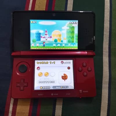 Nintendo 3DS Flame Red | Original Charger | 2 Stylus | Mario + FIFA 13