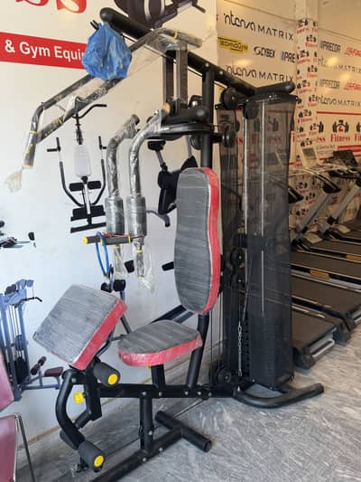 Home gym / Treadmill / Bench press / Dumbells / Plates / Rods / Cycles
