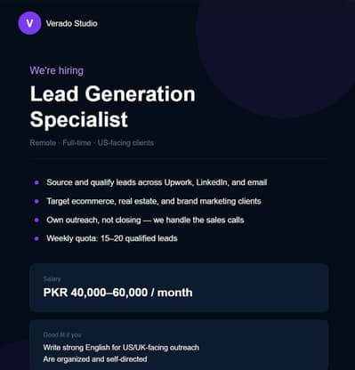 Lead Generation Specialist (Verado Studio)