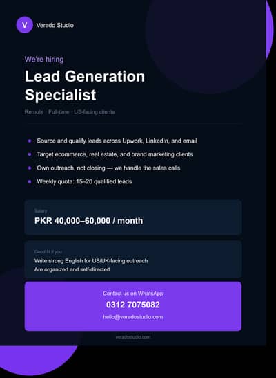 Lead Generation Specialist (Verado Studio)