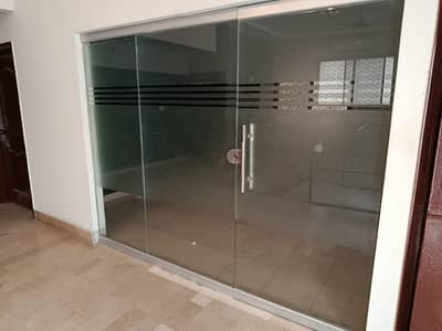 Glass door and partition with machine and stainless steel locks and ha