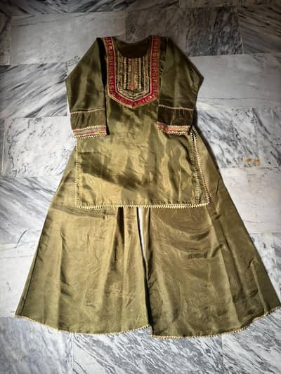 Olive Green Embroidered 2 Piece Dress | Good Condition