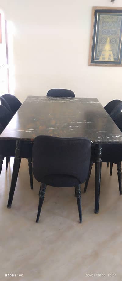6 persons dinning table with chairs marble top size6.5/3.5