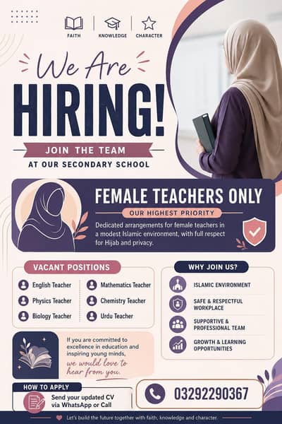 Job opportunities for female teacher