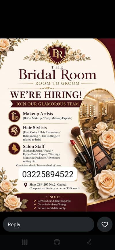 Female Staff Required For Beauty salon