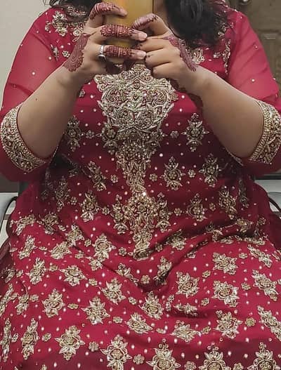 Bridal Heavy Red Chiffon Maxi / with Dupatta