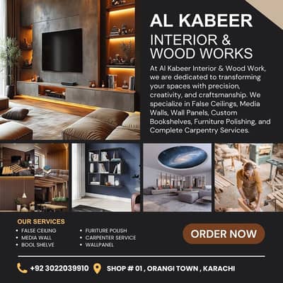 Carpenter & Wood Work Services - Kitchen - Wardrobe - media wall- Furn