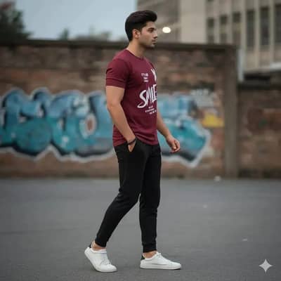 Men's 2-Piece Summer Tracksuit - "SMILE" Printed T-Shirt + Trouser