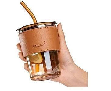 Juice Cup With Straw Glass Material 450ml. . .
