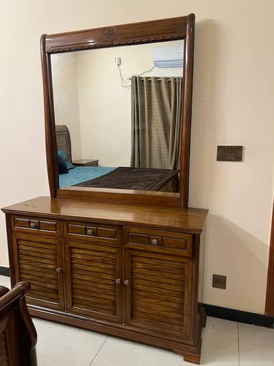 Luxury Solid Wooden King Size Bed Set with Dressing Table, 2 Side Tab