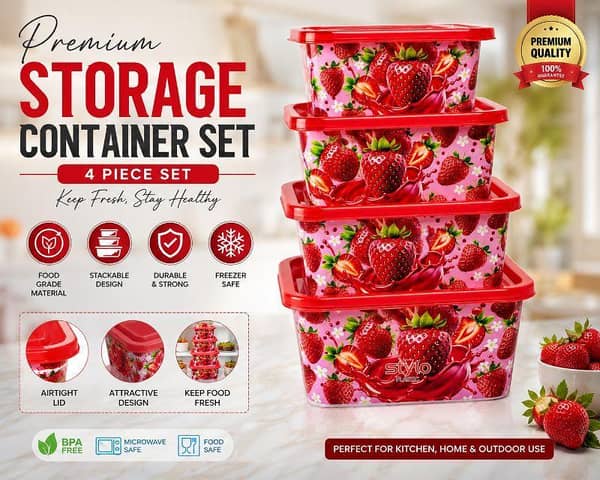 Premium 4 Piece Food Storage Container Set | Airtight Kitchen Containers | Stackable & Freezer Safe