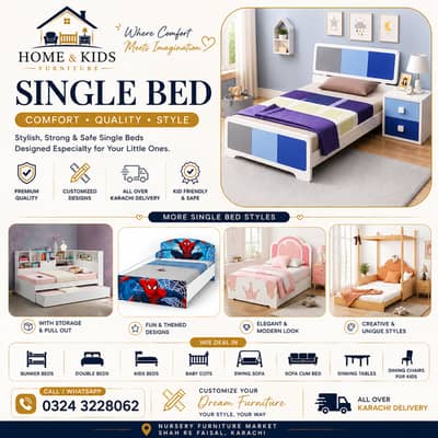 Single Bed - Kids Bed - Kids Furniture - Wooden Furniture - Bed Set