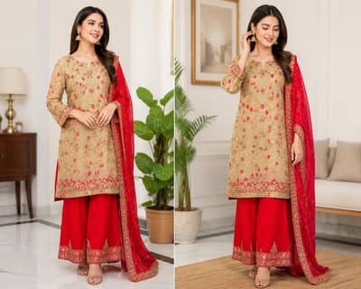 red and golden dress