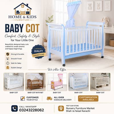 Baby Cot - Baby Bed - Wooden Cot - Kids Bed - Kids Crib Cots - Cots